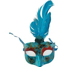 Pandoli Mavi Renk Tüylü Simli Plastik Parti Maskesi 1 Adet Yılbaşı