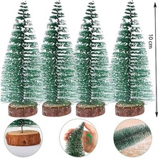 Pandoli Dekoratif 10 cm Üzeri Karlı Iğne Yapraklı Yılbaşı Çam Ağacı 4 Adet