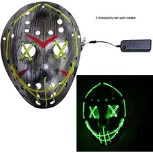 Pandoli Kumandalı Yeşil Renk Neon LED Işıklı Jason Maske 1 Adet Hallow Retro