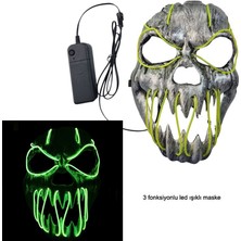 Pandoli Kumandalı Yeşil Renk Neon LED Işıklı Gümüş Iskelet Maske 1 Adet Hallow Retro