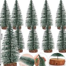 Pandoli Dekoratif 15 cm Üzeri Karlı Iğne Yapraklı Yılbaşı Çam Ağacı 10 Adet