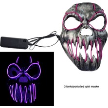 Pandoli Kumandalı Mor Renk Neon LED Işıklı Gümüş Iskelet Maske 1 Adet Hallow Retro