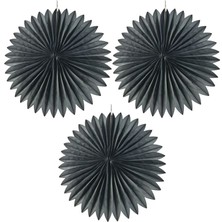 Pandoli Siyah Renk Kağıt Yelpaze Süs 35 cm 3 Adet Hallow