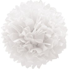 Pandoli Beyaz Renk Pelur Kağıt Ponpon Çiçek Asma Süs 30 cm 1 Adet Gösteri Yılbaşı
