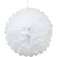 Pandoli Beyaz Renk Pelur Kağıt Ponpon Çiçek Asma Süs 25 cm 1 Adet Gösteri Yılbaşı