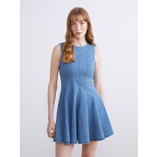Lc Waikiki Yeni Sezon Bisiklet Yaka Peplum Mini Jean Elbise
