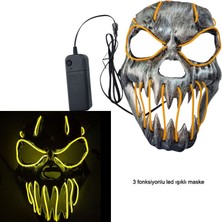 Pandoli Kumandalı Sarı Renk Neon LED Işıklı Gümüş Iskelet Maske 1 Adet Hallow Retro