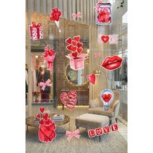 Mıgnatıs Hediye Kutusu & Kalpler Aşk Temalı Karışık Sticker Seti - Romantik Cam Kapı Duvar Vitrin Dekoru