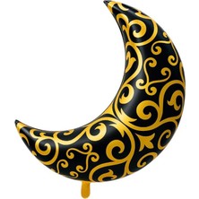 Pandoli Hilal Ay Şeklinde Ramazan Temalı Siyah Gold Renk 75X67 cm Folyo Balon 1 Adet