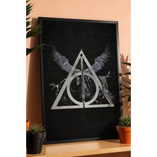 E2 Nova Harry Potter Ölüm Yadigarları Çerçeveli Tablo - Lüks Gotik Deathly Hallows Duvar Dekoru Siyah Gümüş