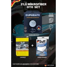 Euphrate Kfz Alman Üretimi 3'lü Mikrofiber Oto Bez Seti - Tank Bezi 75X55CM + Cam Bezi 70X50CM + Sihirli Sünger 12X7CM