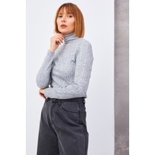 Kadın Slim Fit Balıkçı Yaka Uzun Kollu Basc Bluz