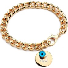 Hediye Shop Kişiye Özel Altın Kaplama Nazar Boncuklu Yuvarlak Objeli Bileklik