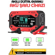 Enshall 12V-10A / 24V-5A Araba, Kamyon, Tır, Gemi Motosiklet LIFEP04 Özellikli Akıllı Hızlı Akü Şarj Cihazı