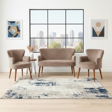 Azra Mobilya Roma Çay Seti Koltuk Takımı | Babyface Kumaş | 2 Berjer + 1 Ikili Koltuk | Ahşap Ayaklı | Cappucino