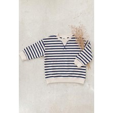 Cigit Çizgili Karyoka Detaylı Mevsimlik Sweat 2-12 Yaş Lacivert