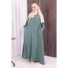 Bym Fashion Fermuarlı Kol Manşetleri Büzgülü Mevlana Ferace 6007 Mint