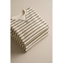 Cigit Çizgili Karyoka Detaylı Mevsimlik Sweatshirt  2-12 Yaş Olive