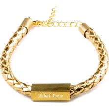 Hediye Shop Kişiye Özel Isim Yazılabilir Altın Rengi Ayarlanabilir Kordon Bileklik