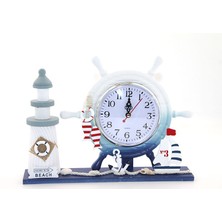 Topdan Ahşap Marin Deniz Feneri Dümenli Saat