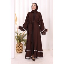 Bym Fashion Taş İşlemeli Kat Detay  Abaya ŞAL HEDİYE  7883 Kahverengi