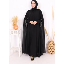 Bym Fashion Püsküllü Yakası Taş Detaylı Abayalı Elbise Takım 8494 Siyah