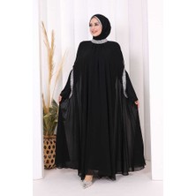 Bym Fashion Taş İşleme Detaylı Elbiseli Pelerin Takım 3875 Siyah