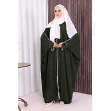 Bym Fashion Fermuarlı Yarasakol Ferace 6002 Haki