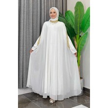 Bym Fashion Taş İşleme Detaylı Elbiseli Pelerin Takım 3875 Ekru