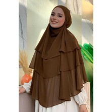 Bym Fashion Peçeli 3 Katlı Şifon Sufle Şal 6012 Kahverengi