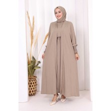 Bym Fashion Şallı Elbiseli Abaya Takım 3883 Vizon