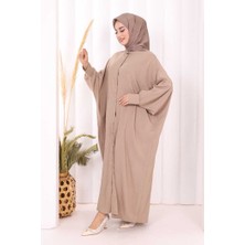 Bym Fashion Ön Kısmı Boydan Düğmeli Salaş Elbise 7910 Vizon