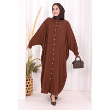 Bym Fashion Ön Kısmı Boydan Düğmeli Salaş Elbise 7910 Kahverengi