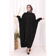 Bym Fashion Ön Kısmı Boydan Düğmeli Salaş Elbise 7910 Siyah