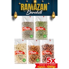 Paşa Kuruyemiş Çiğ Karışık Kuruyemiş 5li Avantaj Paketi 1250 Gr, Çiğ Fındık, Çiğ Badem, Çiğ Kaju, Iç Kabak, Iç Ay Çekirdeği