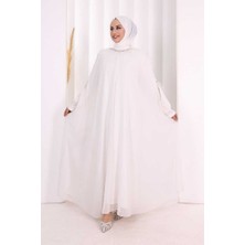 Bym Fashion Püsküllü Yakası Taş Detaylı Abayalı Elbise Takım 8494 Ekru