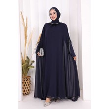 Bym Fashion Püsküllü Yakası Taş Detaylı Abayalı Elbise Takım 8494 Lacivert