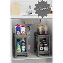 Storemax Life 2 Adet 2 Katlı Tekerlekli Tezgah Altı Gri Banyo Mutfak Rafı MIT1124