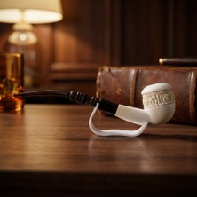 Belirtilmemiş El Oyması Lületaşı Okuma Piposu, Işlemeli Klasik Model, Uzun Akrilik Ağızlık 23 cm