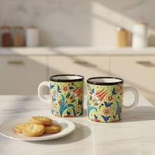 RGS Homelife 2'li El Yapımı Seramik Kupa Seti, Seramik Kahve, Espresso ve Çay Kupa Seti Yeşil