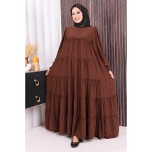 Bym Fashion Katlı Salaş Elbise 6023 Kahverengi