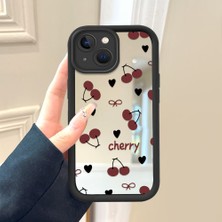 HONTINGA iPhone 15 Plus ile Uyumlu Aynalı Kılıfı Düşüme Önleyici Basitlik Anti Düşme Kamera Korumali Kiraz Desen Yumuşak Silikon Telefon Kılıfı Kadın ve Erkek Için Uygundur K2-9085