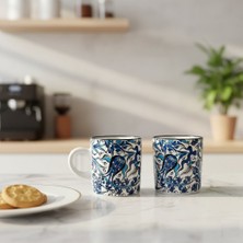 RGS Homelife 2'li El Yapımı Seramik Kupa Seti, Seramik Kahve, Espresso ve Çay Kupa Seti Mavi Ebru