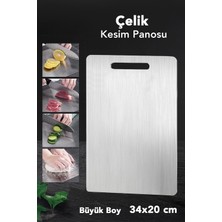 Meleni Home 1 Adet Paslanmaz Çelik Kesme Tahtası - Antibakteriyel Yüzey Hijyenik Doğrama Kesim Panosu 34X20 cm