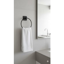 Octopus Bazaar Yapışkanlı Siyah Yuvarlak Havluluk Banyo Mutfak Havlu Askılık