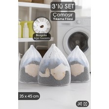 Meleni Home 3'lü Ipli Çamaşır Yıkama Filesi Seti - Koruyucu Çamaşır Yıkama Torbası 35X45 cm Beyaz
