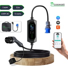 Mayuk Dizayn Coswatt Taşınabilir Ev Şarj Cihazı CS-P1-32A / 7.4kw / 5m / Türkçe / 220V Ac / Tip-2 / 3X32A Cee / Ev Tipi Dönüştürücü / Çanta
