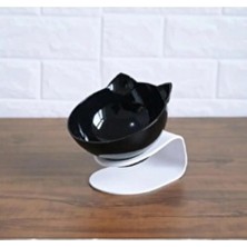 Tineke Standlı Kedi Kafalı Mama Kabı Siyah Tekli
