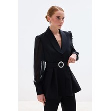 Sateen Aksesuar Kemerli Bluz - Siyah
