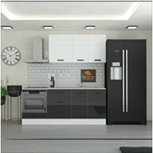 Yurkan 215 cm Modern Mutfak Dolabı MDF Kapaklı Geniş Depolama 3 Çekmeceli Tezgah Dahil